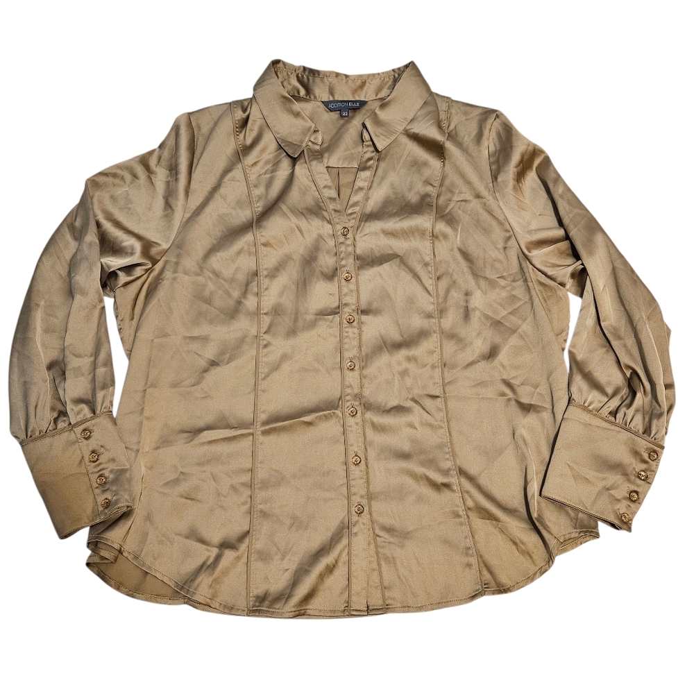 Addition Elle Shiny Tan Button Down Shirt